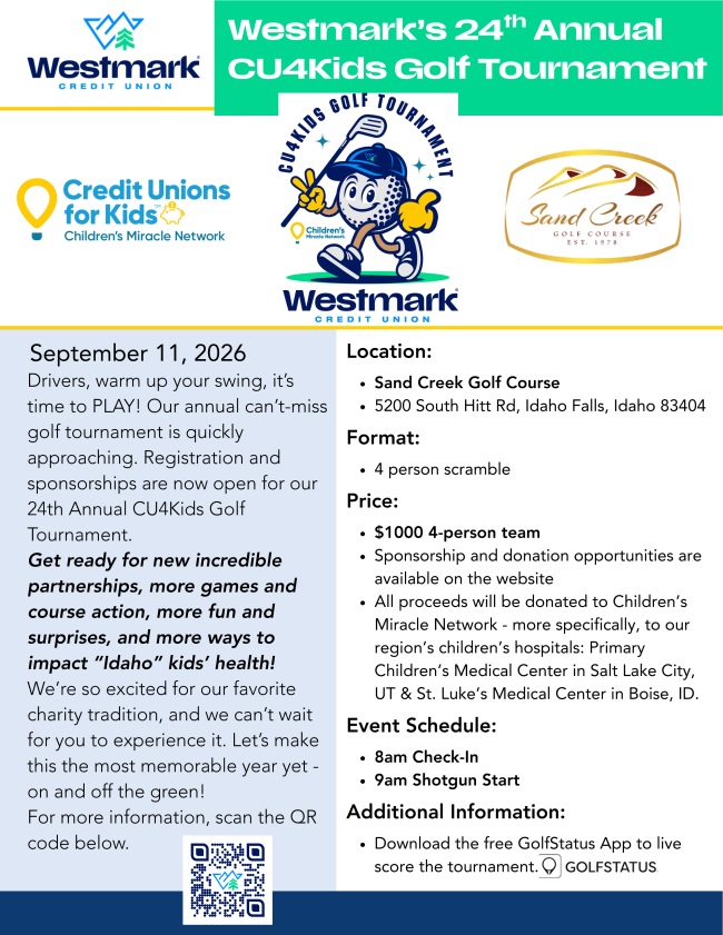 Westmark Credit Union Golf Tournament, Idaho Falls, September 11, 2026